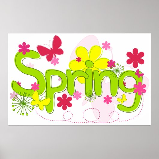 Spring Garden Typography Flowers Butterflies Poster (Vorne)