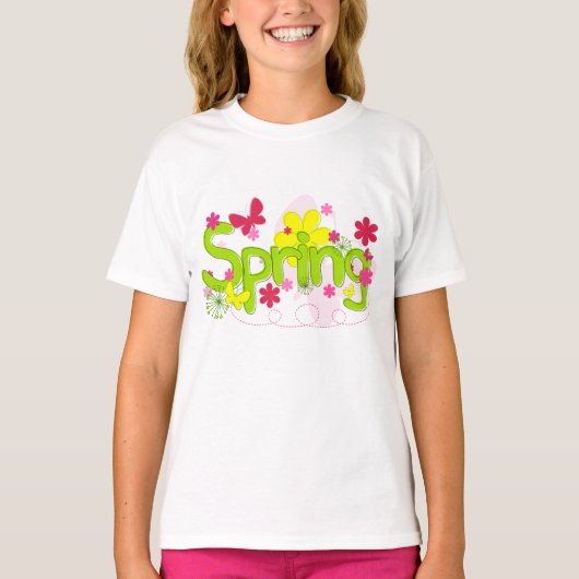 Spring Garden Typography Flowers Butterflies T-Shirt (Vorderseite)
