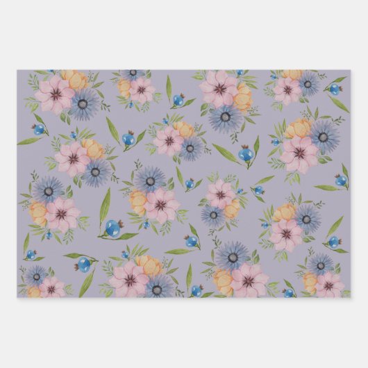 Spring Garden Wasserfarbe Lila Einladung Wrappin Geschenkpapier Set (Vorderseite)