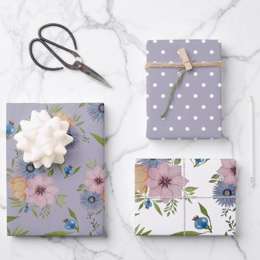 Spring Garden Wasserfarbe Lila Einladung Wrappin Geschenkpapier Set (Vorderseite)