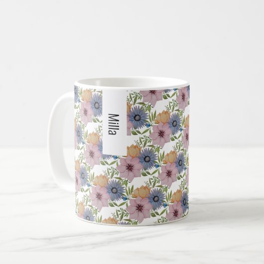 Spring Garden Watercolor Blau Kaffeetasse (Vorderseite Links)