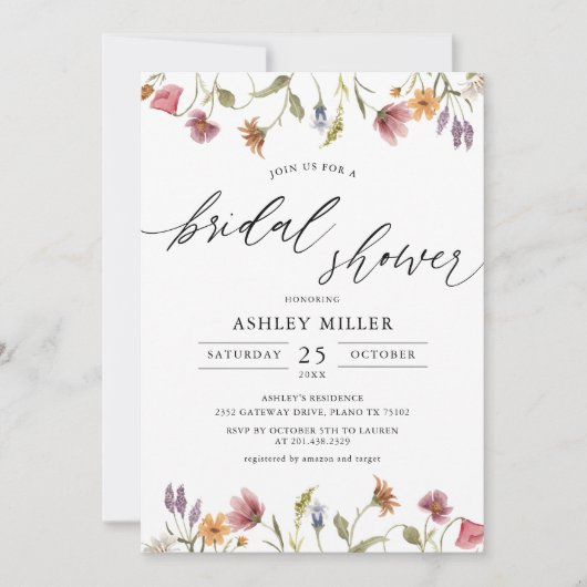 Spring Garden Wildblume Bridal Dusche Einladung (Vorderseite)