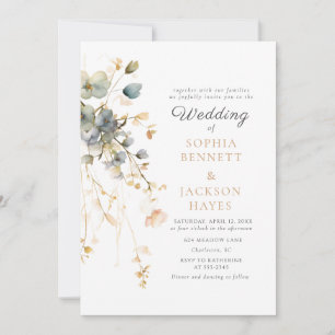 Spring Garden Wildblumen Boho Beige Blue Wedding Einladung
