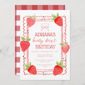 Spring Girl Berry First Birthday Invitation Einladung (Vorne/Hinten)