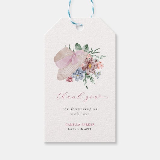 Spring Girl Garden Hat Baby Dusche Danke Geschenkanhänger (Vorderseite)