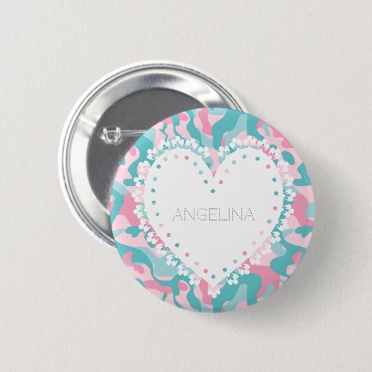 Spring Girly Camouflage personalisieren Button (Vorne & Hinten)