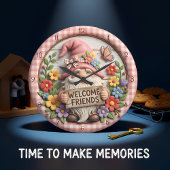 Spring Gnome Welcome Friends Große Wanduhr