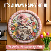 Spring Gnome Welcome Friends Große Wanduhr