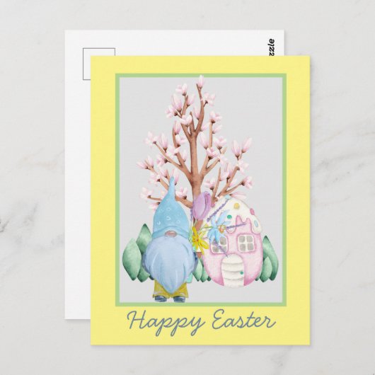 Spring Gnome Zuhause Happy Oaster Card Postkarte (Vorne/Hinten)