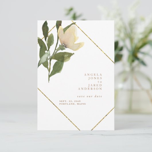 Spring Gold & White Einfach Gerettet Datum Save The Date (Stehend Vorderseite)