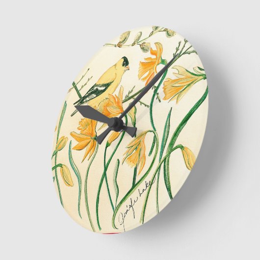 Spring Goldfinch Clock Runde Wanduhr (Winkel)
