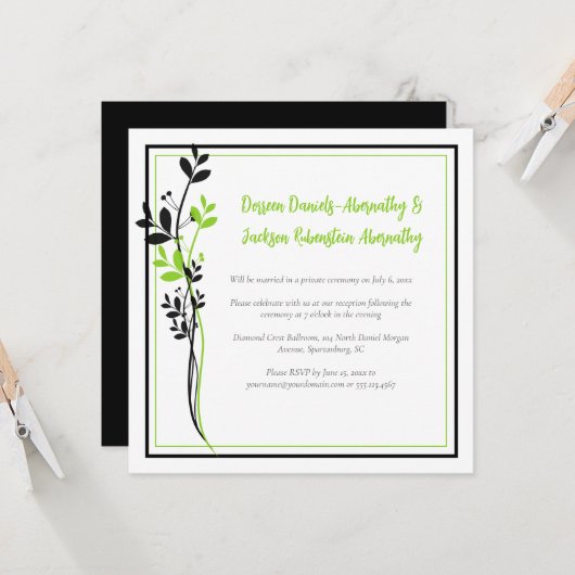 Spring Green and Black Floral Reception Only | Einladung (Vorderseite/Rückseite Beispiel)