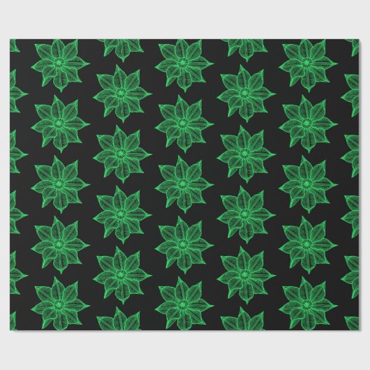 Spring Green auf Black Sketchy Blume Geschenkpapier (Flach)