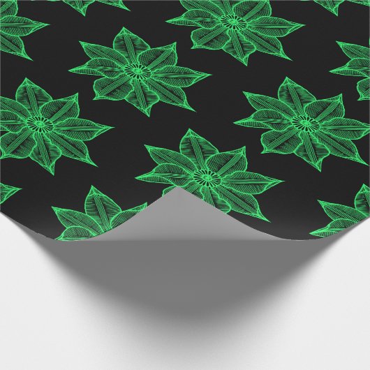 Spring Green auf Black Sketchy Blume Geschenkpapier (Ecke)