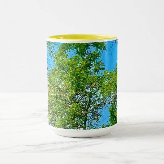 Spring Green Blätter Blue Sky Muster Tasse (Zentrum)