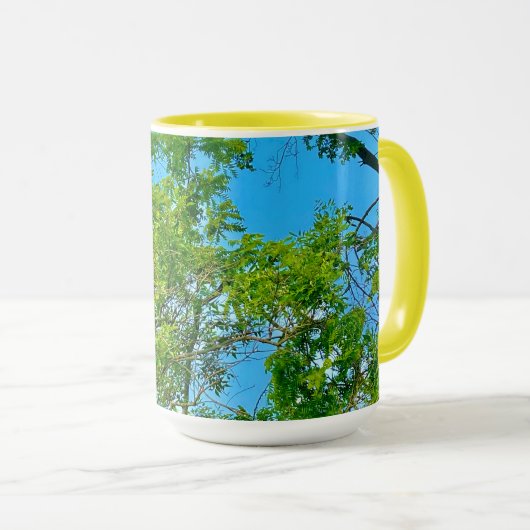 Spring Green Blätter Blue Sky Muster Tasse (VorderseiteRechts)