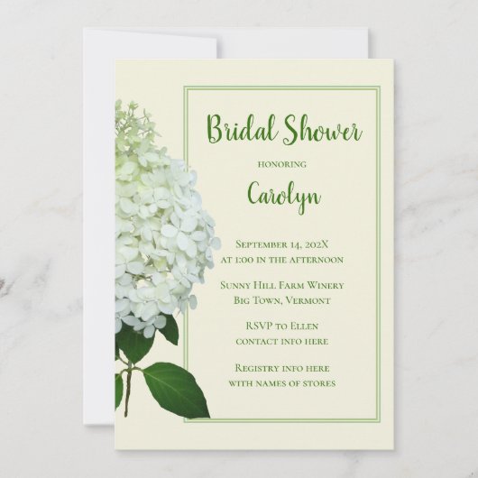 Spring Green Brautparty Hydrangea Einladung (Vorderseite)