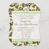 Spring Green Brown Damask Hochzeitseinladung Einladung (Vorne/Hinten)