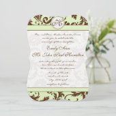 Spring Green Brown Damask Hochzeitseinladung Einladung (Stehend Vorderseite)