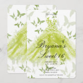 Spring Green Butterfly Dance Dress Sweet 16 Einladung (Vorne/Hinten)