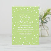 Spring Green Confetti Dots Baby Dusche Einladung (Stehend Vorderseite)