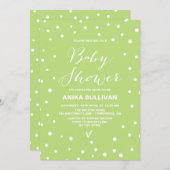 Spring Green Confetti Dots Baby Dusche Einladung (Vorne/Hinten)