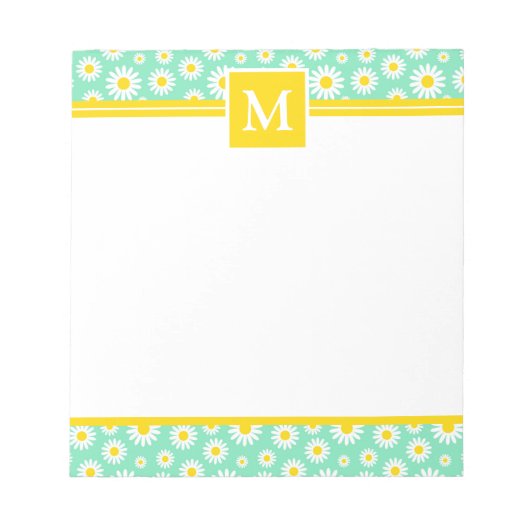 Spring Green Daisies Monogram Notizblock (Vorderseite)