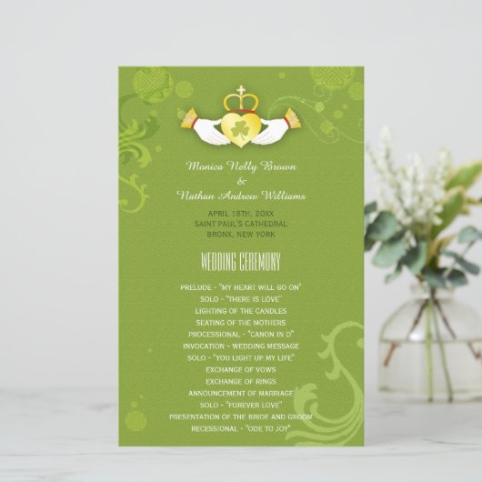 Spring Green Einzigartig Irish Wedding Program (Stehend Vorderseite)