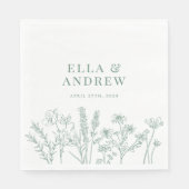 Spring Green Elegant Boho Wildblume Hochzeit Serviette (Vorderseite)