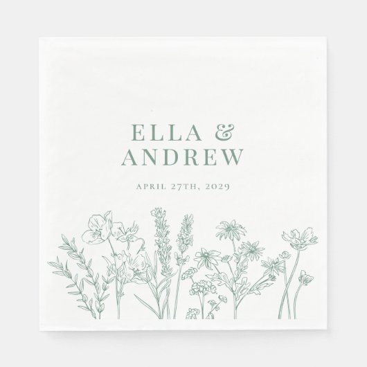 Spring Green Elegant Boho Wildblume Hochzeit Serviette (Vorderseite)