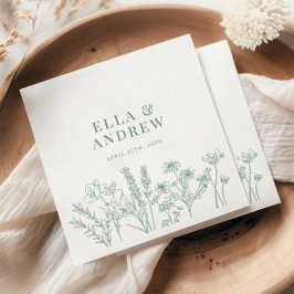 Spring Green Elegant Boho Wildblume Hochzeit Serviette