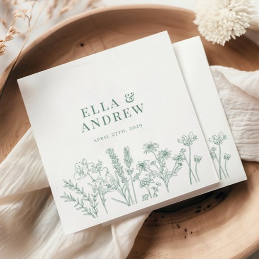 Spring Green Elegant Boho Wildblume Hochzeit Serviette
