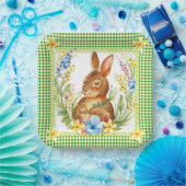 Spring Green Gingham Bunny Plate Pappteller (Party)