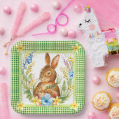 Spring Green Gingham Bunny Plate Pappteller (Party)