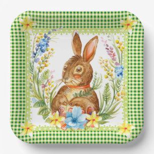 Spring Green Gingham Bunny Plate Pappteller