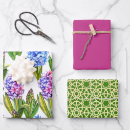 Spring Green & Gold Hyacinth Geschenkpapier Set
