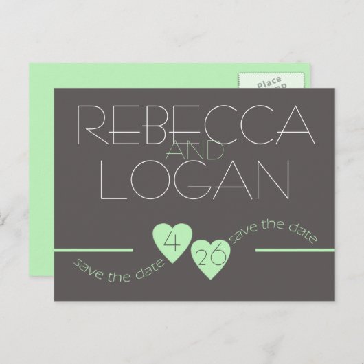 Spring Green Hearts Save the Date Ankündigungspostkarte (Vorne/Hinten)