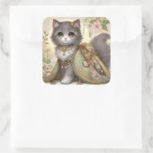 Spring Green Kimono Princess Cat Quadratischer Aufkleber (Tasche)