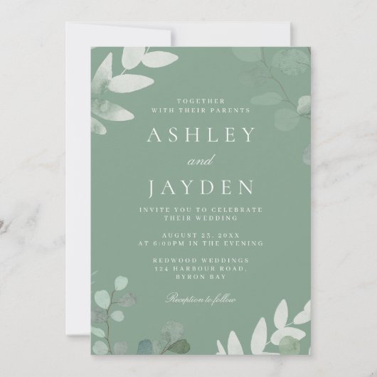 Spring Green Leaf Moderne Hochzeitseinladung Einladung (Vorderseite)
