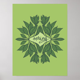 Spring Green Leaves Aesthetic Typography Poster