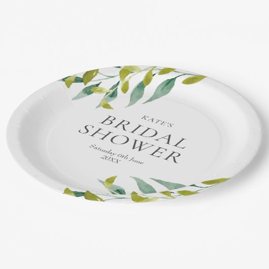 Spring Green Meadow Blätter Brautparty Pappteller (Schrägansicht)