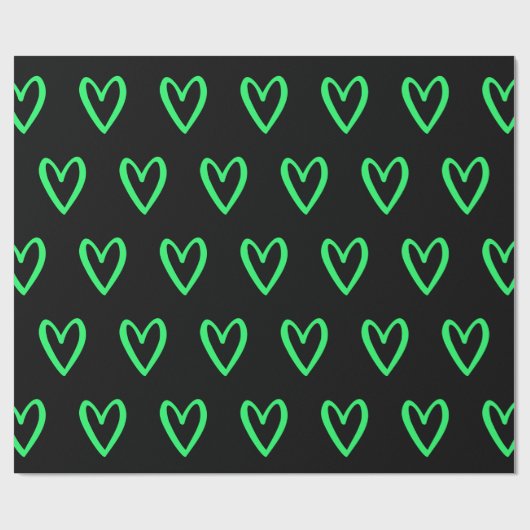 Spring Green on Black Handgezogen Hearts Geschenkpapier (Flach)