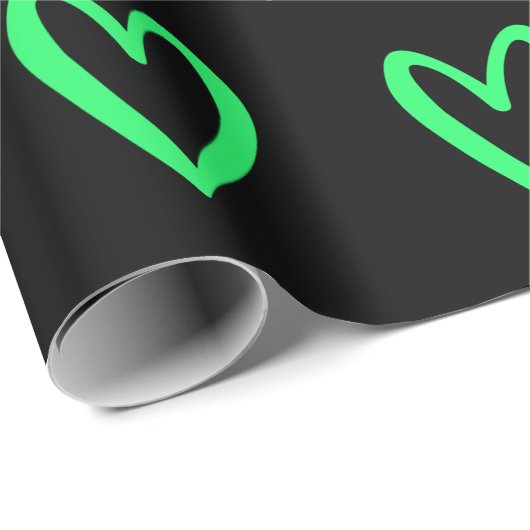 Spring Green on Black Handgezogen Hearts Geschenkpapier (Rolleneckpunkt)