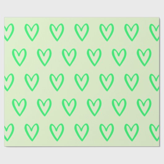 Spring Green on Light Green Handgezogen Hearts Geschenkpapier (Flach)