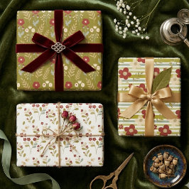 Spring Green Red Botanical Bloom Watercolor TMF26 Geschenkpapier Set