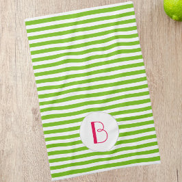 Spring Green Stripe Monogram Kitchen Handtuch
