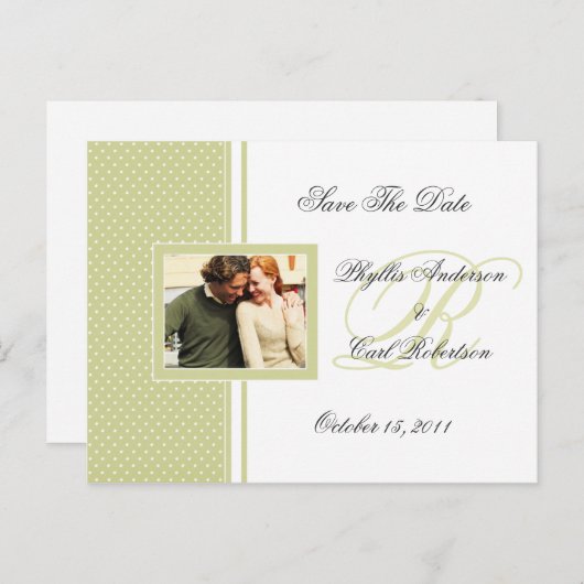 Spring Green und White Dotted Swiss Save the Date Ankündigungspostkarte (Vorne/Hinten)
