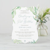 Spring Green Verlasse Boy Christening Erster Gebur Einladung (Stehend Vorderseite)
