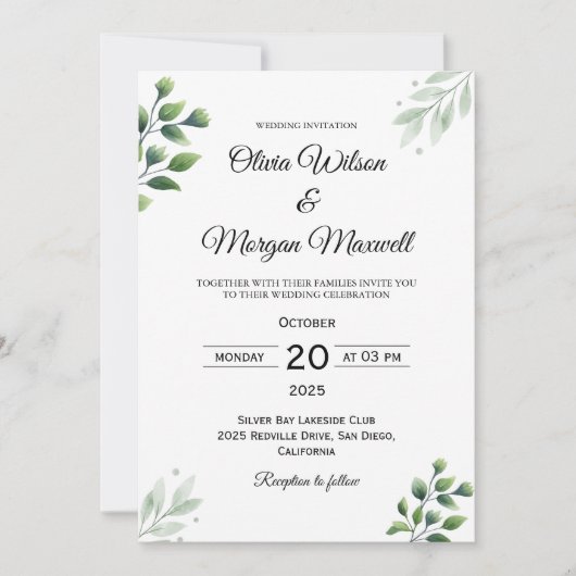 Spring Greenery Wedding Einladung (Vorderseite)