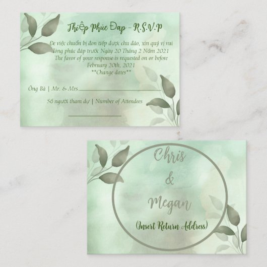 SPRING GREENERY WEDY R.S.V.P IN VIETNAMESE MITTEILUNGSKARTE (Vorne/Hinten)